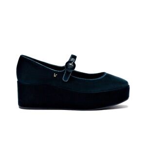 Larroude Turquoise Velvet Mary Jane Platform Shoes